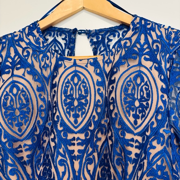 Lace blue/brown lined Backless Shorts Jumpsuit size XS-S - Picture 6 of 16